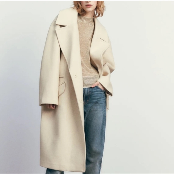 Zara oversized double breasted vanilla cream coat - Picture 3 of 11